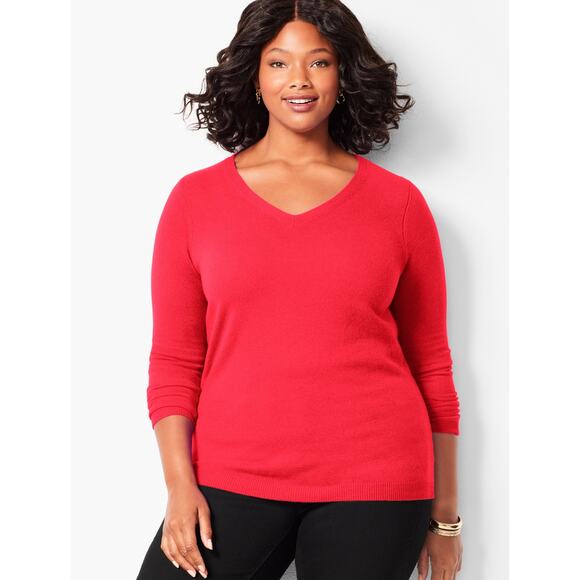 Talbots NWT Cashmere V-Neck Sweater Sz 2X Red Longsleeve Plus Size - Picture 1 of 6